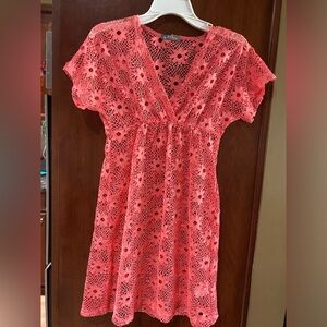 Split Coral Lace Swim Coverup